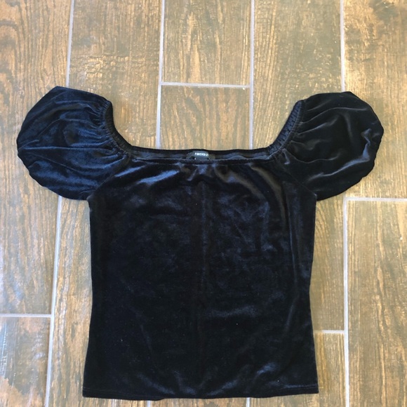 Forever 21 Tops - Black Velvet Off-The-Shoulder Puff Sleeve Top